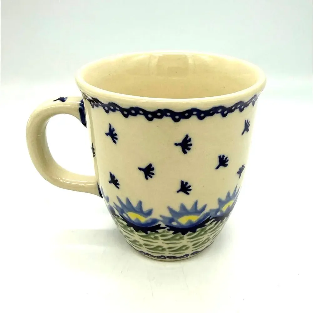 Polish Pottery Blue Floral Mug Hand-made in Boleslawiec Poland